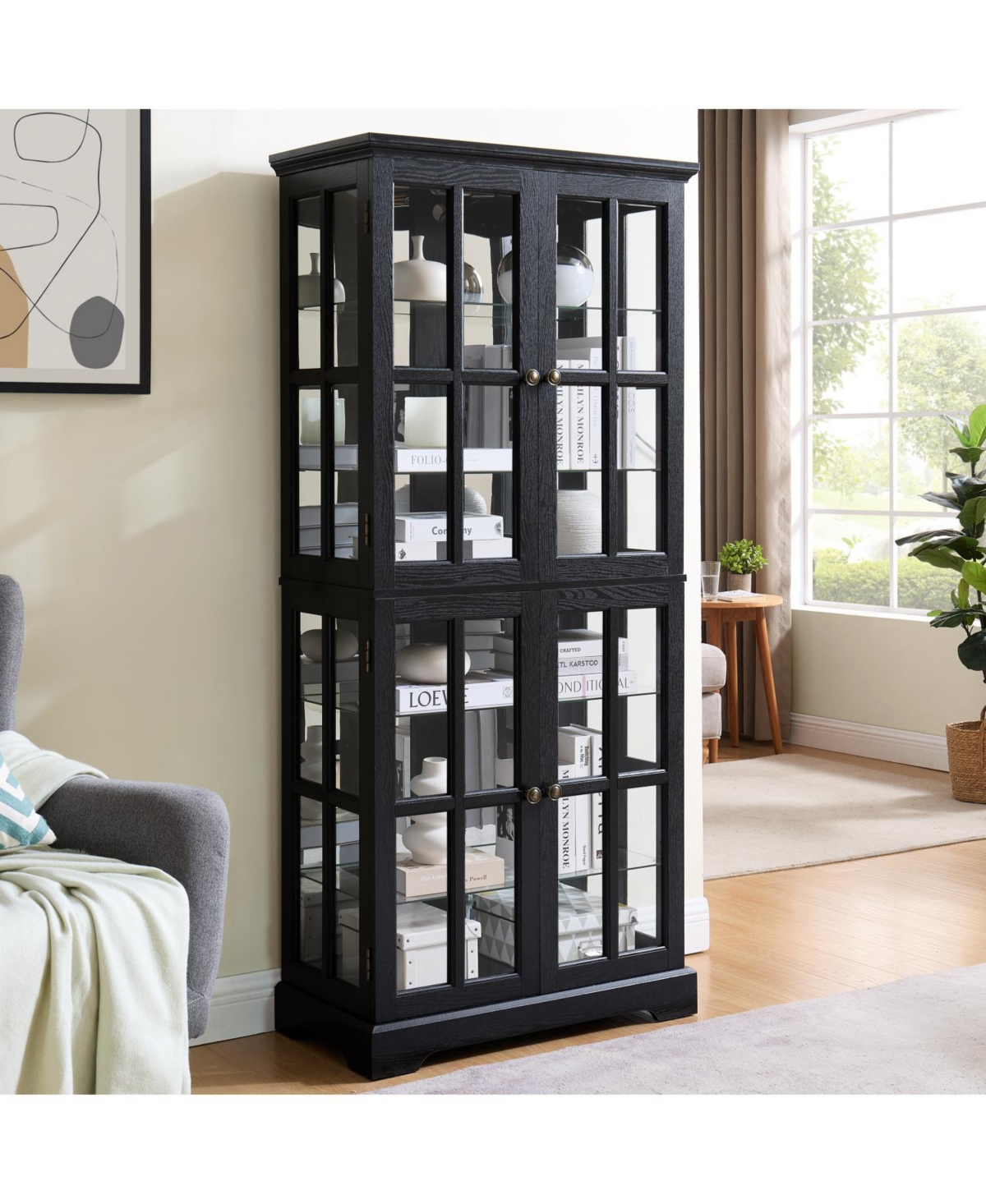 Streamdale Furniture Antique Curio Cabinet with Glass Doors & E26 Bulb