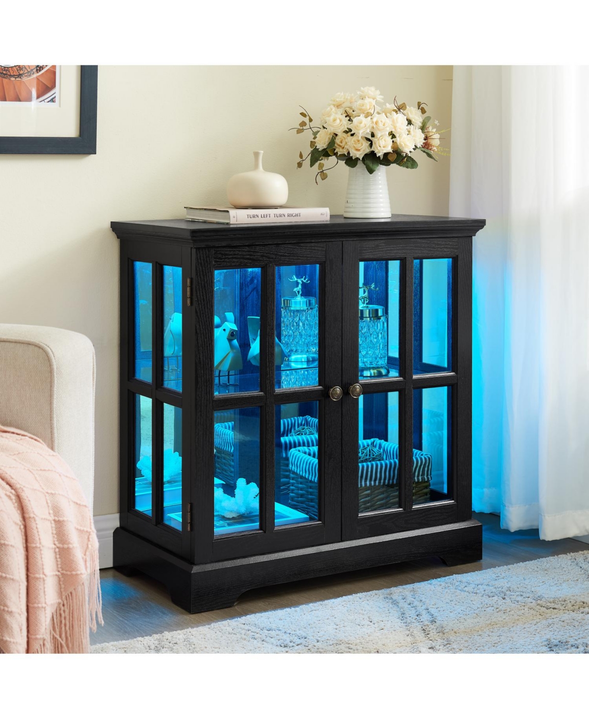 Streamdale Furniture Led Curio Cabinet with Adjustable Shelves - Blk