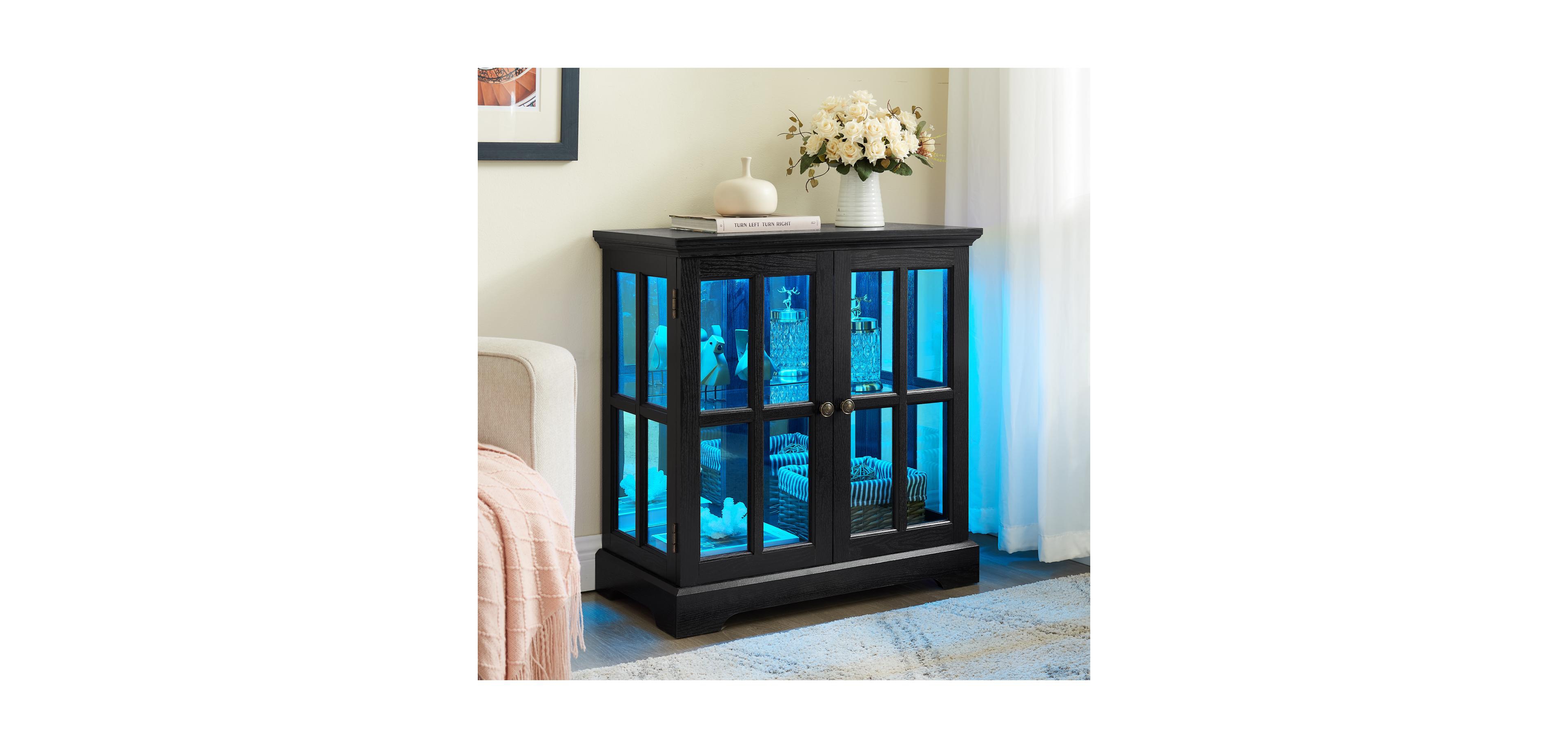 Streamdale Furniture Led Curio Cabinet with Adjustable Shelves - Blk