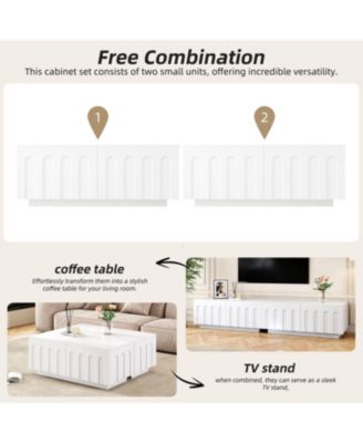 Elegant TV Stand & Coffee Table Set, Arched Media Console, White