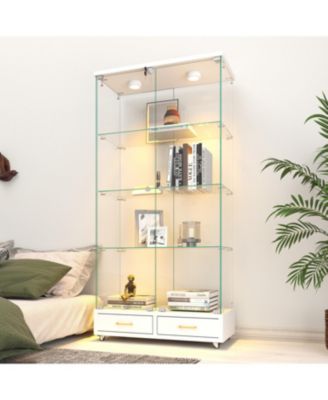 White Glass Display Cabinet w/ Drawers & LED Lights