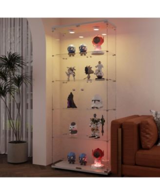Streamdale White Tempered Glass Display Cabinet with Lights & Locks