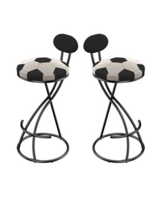 Velvet Football Print Bar Stools Set of 2 - Black Frame