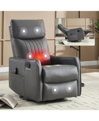 Grey Faux Leather Massage Recliner Rocker Swivel Chair