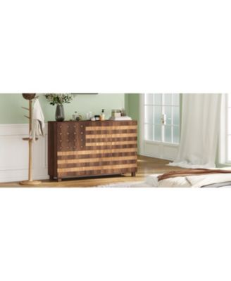 55" Buffet Sideboard Cabinet - Hand Carved, 2 Drawers, 3 Doors, Adjustable Shelves