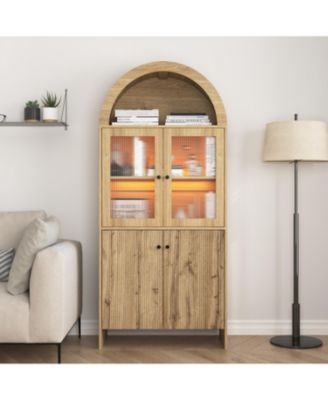 Wood Grain Tech Dome Cabinet - Snack Storage & LED Lighting