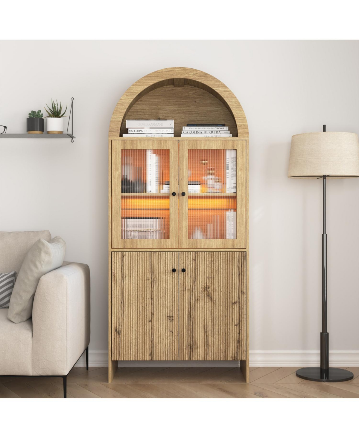 Streamdale Furniture Wood Grain Tech Dome Cabinet - Snack Storage & Led Lighting