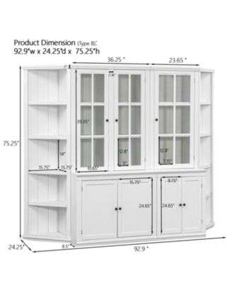 White Retro Wall Display Cabinet with Bookshelves