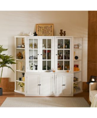 White Retro Wall Display Cabinet with Bookshelves