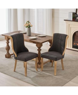  Snow Velvet Dining Chairs, Curved Wood, Gray (Set of 2)