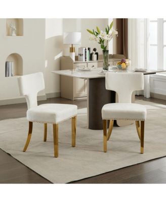 Mid Century Modern Chenille Dining Chairs, Set of 2, Beige