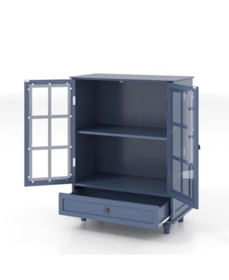 Minimalist Blue Buffet Cabinet - Glass Doors & Drawer