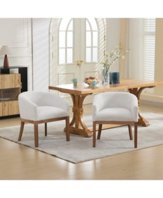  Mid Century Modern Beige Barrel Dining Chair with Arms