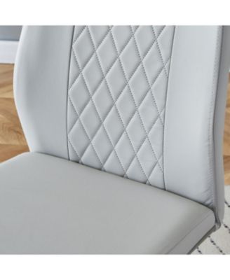 Faux Leather Cushioned Dining/Living Room Chairs, Metal Legs, Set of 6 (Light Gray)