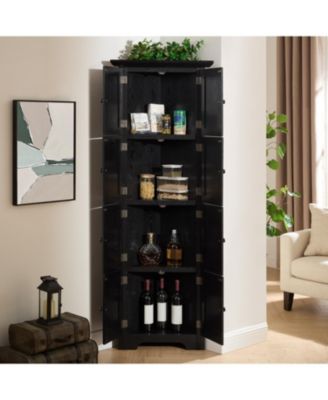 4-Tier Corner Kitchen Pantry Cabinet with Doors & Shelves - Black