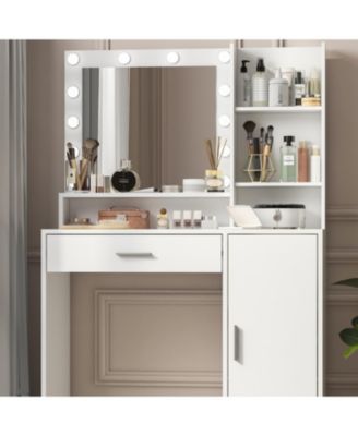 Vanity Desk w/ Mirror & Light, Drawer & Storage