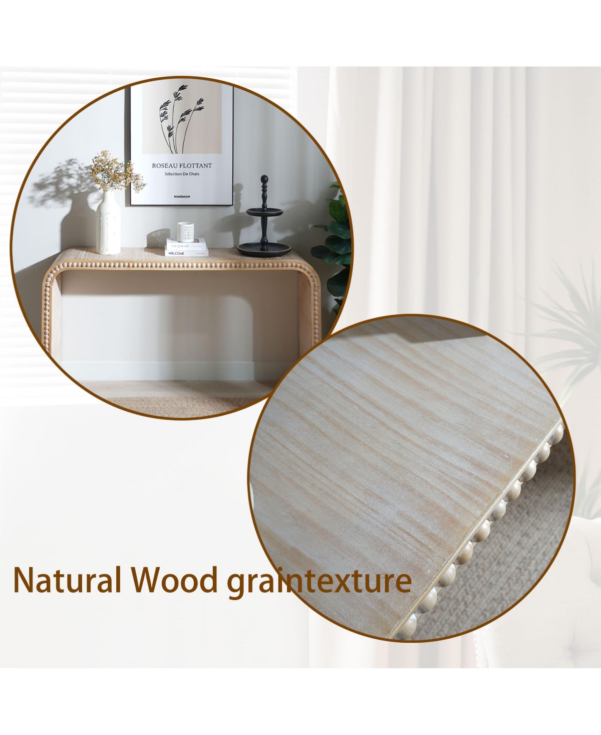 Streamdale Furniture 59in Natural Wood Console Table with Wood Beads