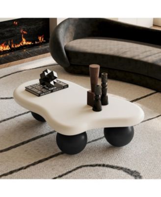 40 Inch Cloud Shaped Coffee Table with 3 Ball Legs for Living Room