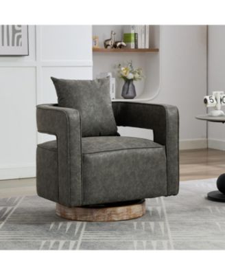 Swivel Accent Barrel Chair with Weathered Base, 29.1"W