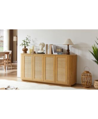 64" Wave TV Stand Rattan Door Cabinet