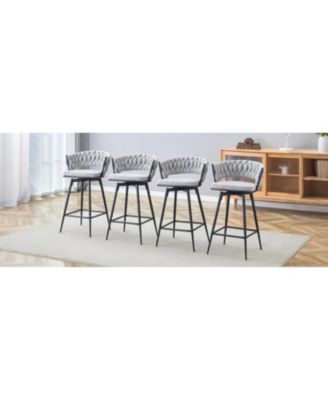 Rotating Linen Bar Stools - Beige & Black (Set of 4)