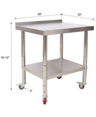 Stainless Steel Prep Table 30x24, Backsplash, Casters