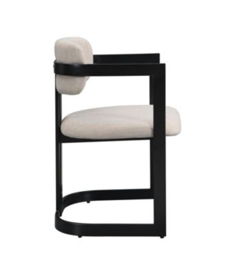 + Set of 2 + Beige Fabric + Black Metal Frame + Upholstered Dining Chairs