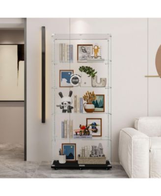 Bluetooth LED Tempered Glass Display Cabinet with Lock & Casters