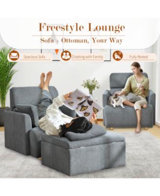 Oversized Accent Chair w/ Ottoman - Modern Lounge & Reading Chair (Dark Gray)