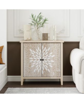 Carved 2-Door Storage Cabinet with Adjustable Shelf