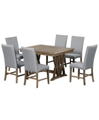 Streamdale Mid-Century Extendable Dining Set, Solid Wood, 6 Seats, Golden Brown