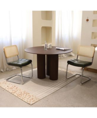 Faux Leather Rattan Dining Chairs, Chrome Legs, Green, Set of 2