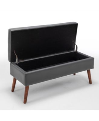  Dark Grey Leather Storage Bench 43.3