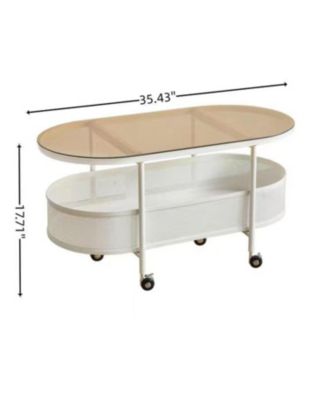 Movable oval metal glass coffee table with storage