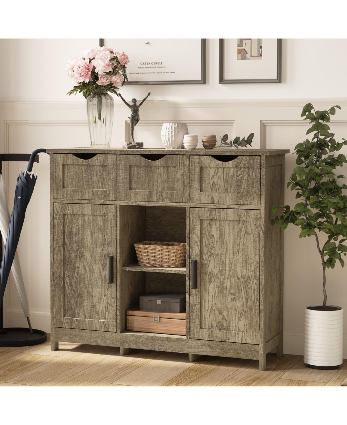 Streamdale Furniture Wooden Storage Cabinet with Drawers and Shelves (Black)