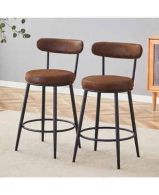 Ergonomic High Leg Bar Chairs - Brown Fabric Cushions Black Metal Legs