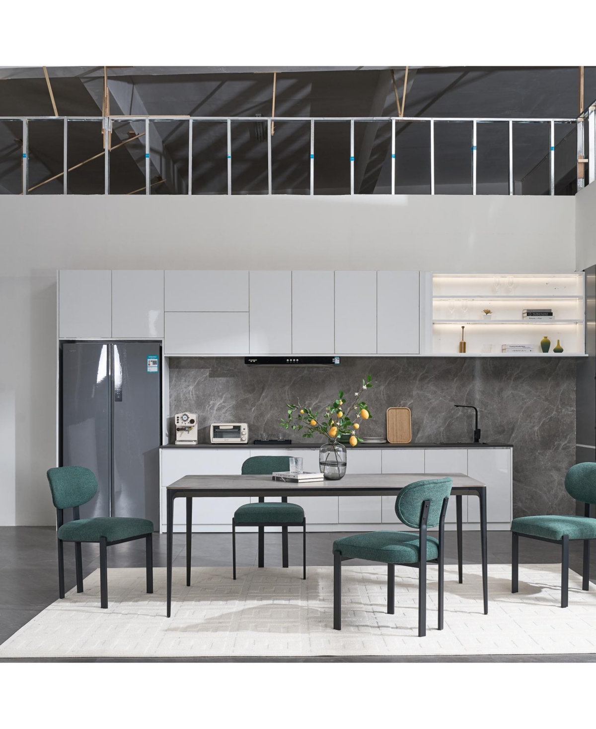 Streamdale Furniture Boucle Dining Chairs Set of 2 Black Metal Legs