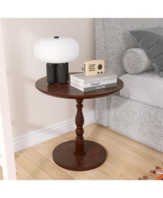 23" Walnut Brown Round Accent Table
