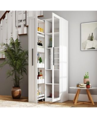 Farmhouse Pantry Cabinet - Pull-Out Shelves & Glass Doors