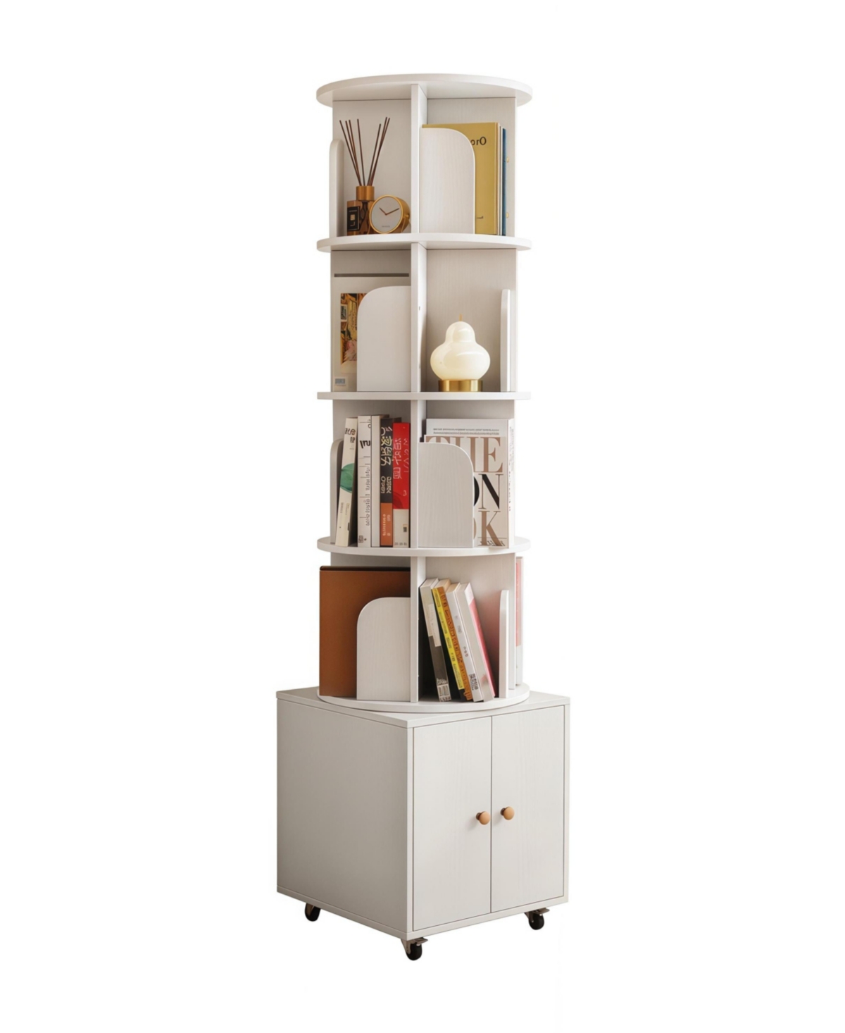 Streamdale Furniture Rotating 5-Tier Corner Bookshelf with Drawer