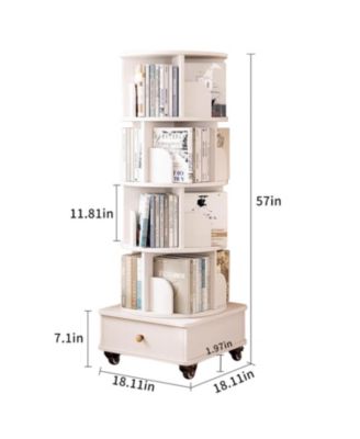  Rotating 5-Tier Corner Bookshelf with Drawer (White)
