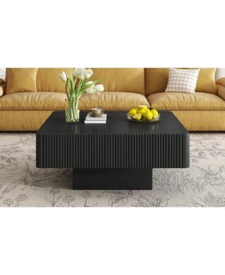 Elegant Square Fluted Coffee Table, Modern Drum End Table