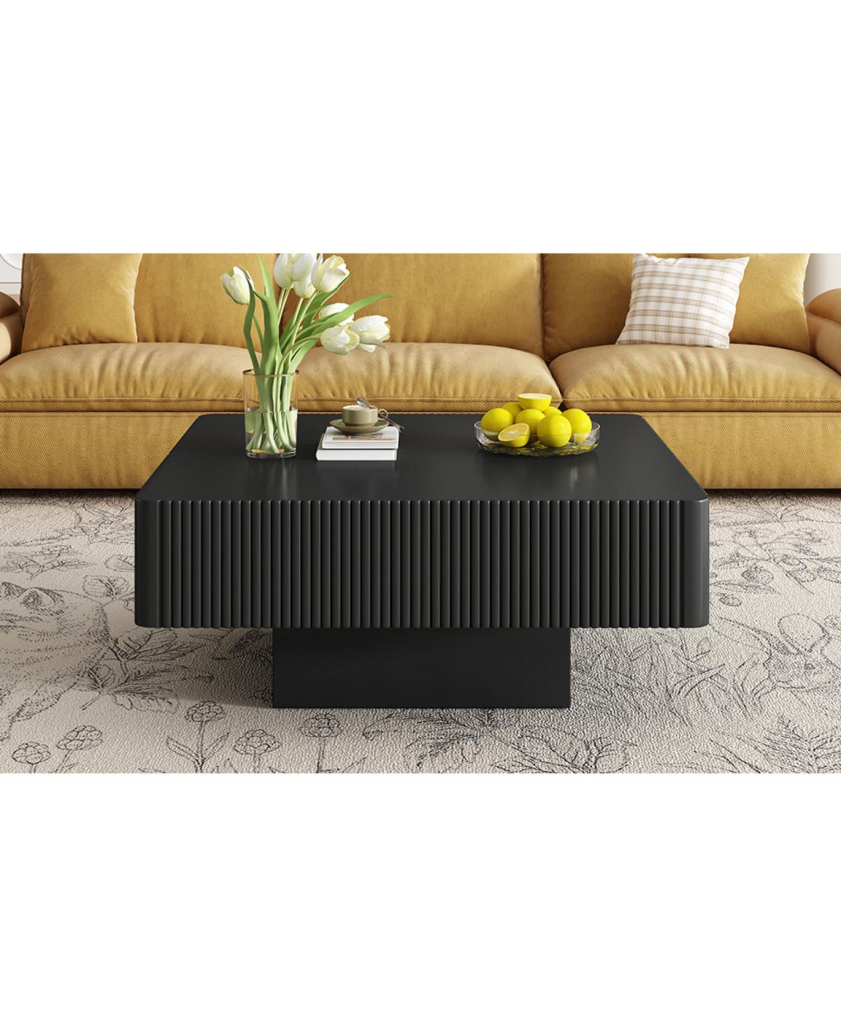 Streamdale Furniture Elegant Square Fluted Coffee Table, Modern Drum End Table