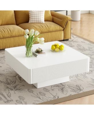 Elegant Square Fluted Coffee Table, Modern Drum End Table