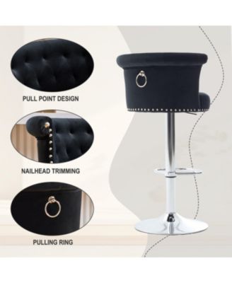 Streamdale Velvet Bar Stool, Adjustable Swivel, Silver Legs