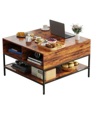 Flip-Top Coffee Table - Dark Walnut & Black Metal - Lift-Top w/ Storage