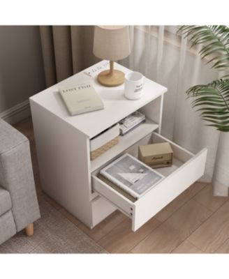  End Table with USB C Charging, 2 Drawers, Storage Cabinet - White