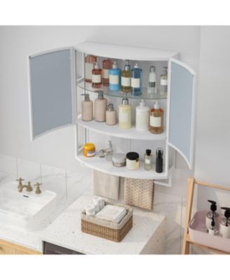 Arched Double-Door Wardrobe with Mirror & Storage - White