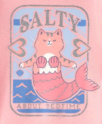 Baby Girls' Mermaid Cat Print Short-Sleeve T-Shirt and Snug-Fit Pajama, 4-Piece Set