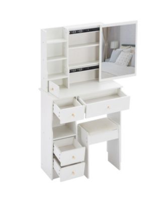 Streamdale Compact Vanity with Mirror & Stool, Multi-Layer Storage